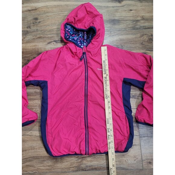 Eddie Bauer Reversible Hooded Spring Jacket Pink/Blue Floral Fleece Girls 10 12 - Picture 5 of 10